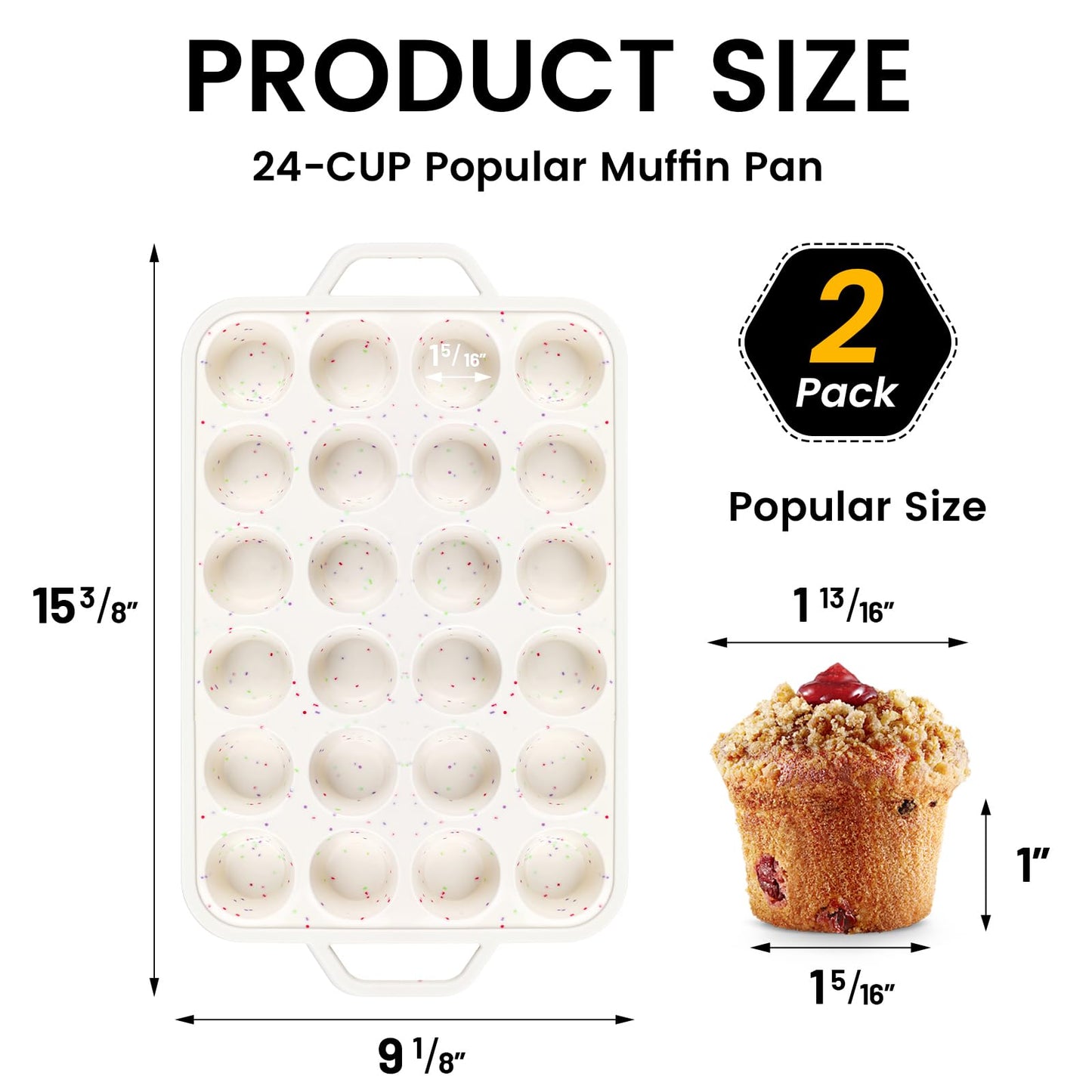 Vinino Mini Muffin Pan with Metal Reinforced Frame-2Pack, Silicone Cupcake Pan for Baking 24 Cup Mini Size, BPA Free Silicone Muffin Tray, Cupcake Baking Pan Molds for Oven Dishwasher Safe - Cream