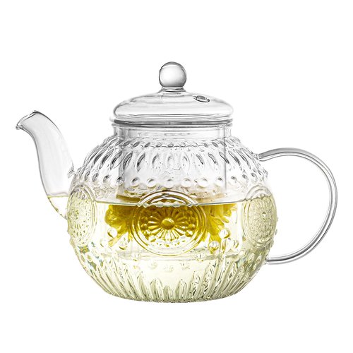 Bandesun Vintage Glass Teapot, Tea Kettle with Removable Infuser 32OZ/1000ml, Borosilicate Glass Pot -Stovetop Safe, Blooming & Loose Leaf Tea Maker Set