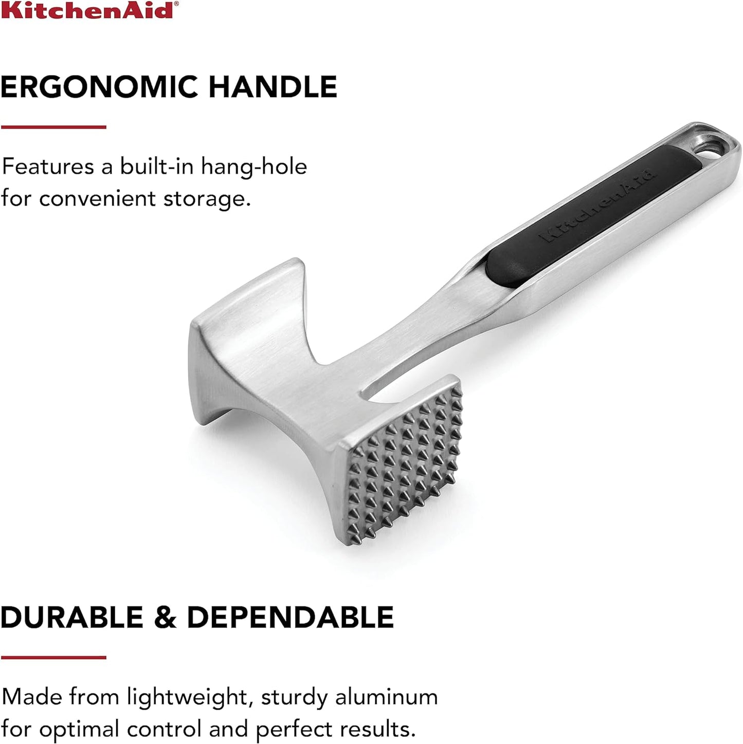 KitchenAid Gourmet Meat Tenderizer - Multi-Sided Design for Pounding Meats & Shellfish | Easy Storage, Black