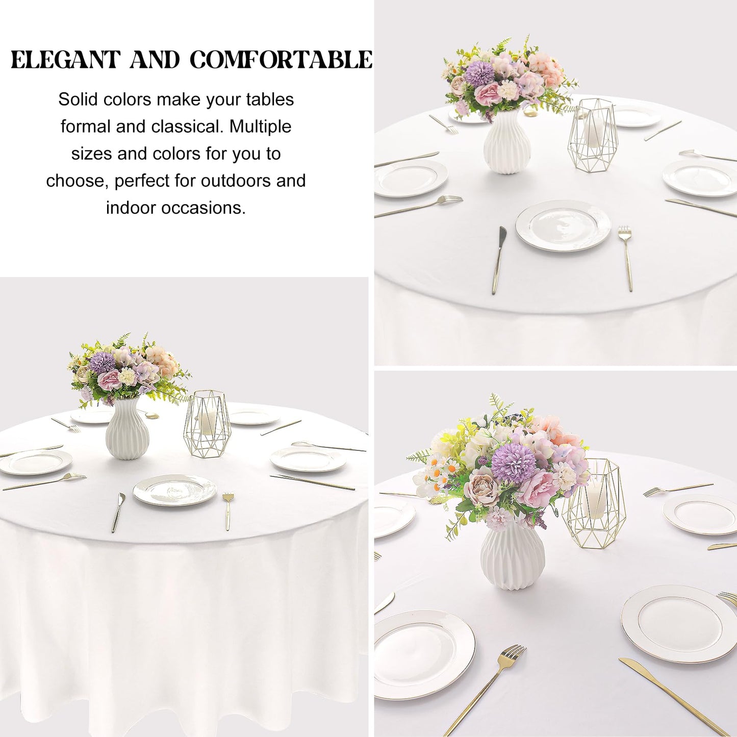 JALANCY 4 Pack Round Tablecloth 90 Inch White Polyester Washable Decorative Fabric Table Covers for Wedding Dining Table Buffet Parties Banquet Decor