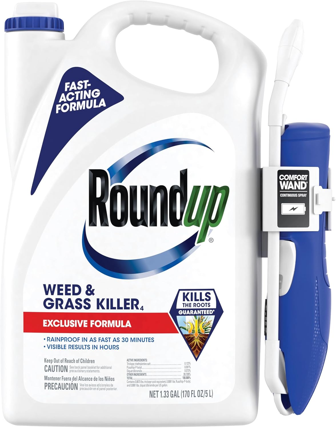 Roundup Weed & Grass Killer 4 - Comfort Wand for Easy Application | 1.33 Gallon for Flower Beds & Driveways