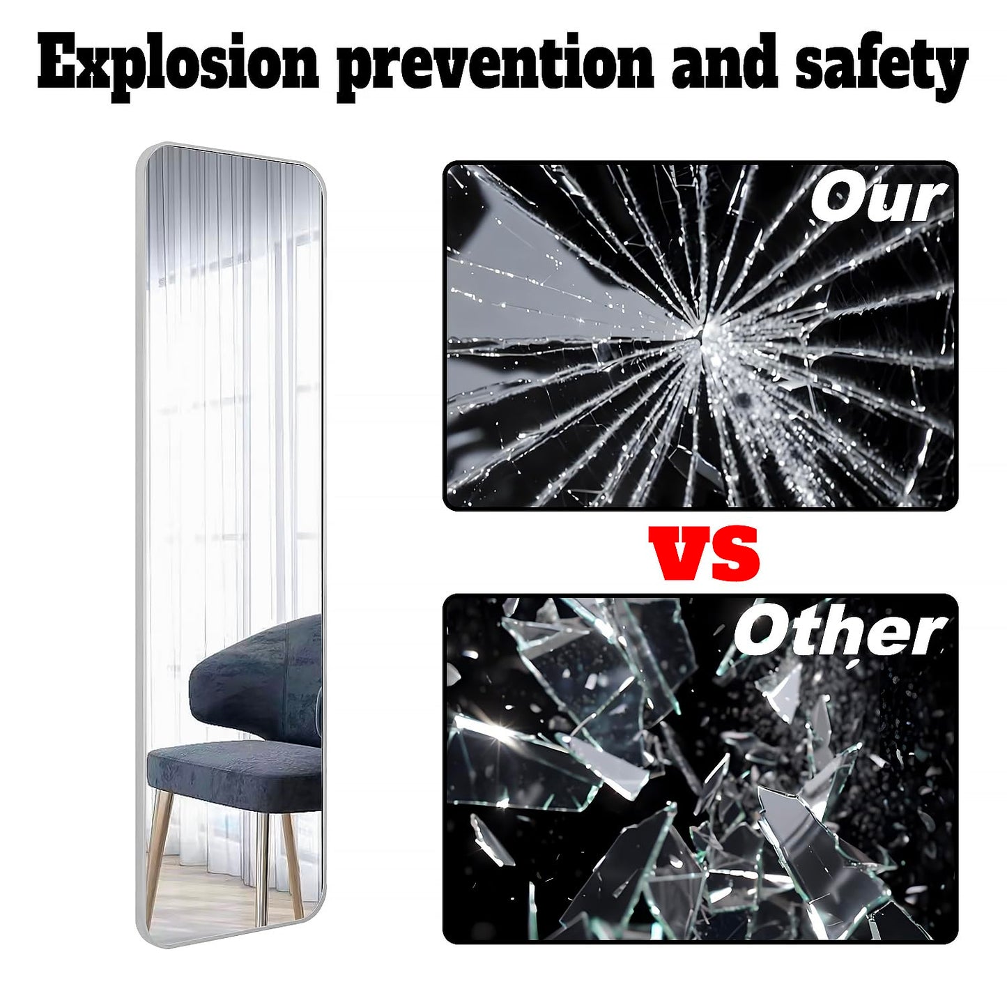 SCWF-GZ 47x14 Mirror Rectangle Full Body Length Door Hanging Wall Mounted Metal Frame Dressing Make-up Mirrors for Entryway Bedroom Bathroom Living Room 47 14 inch Silver