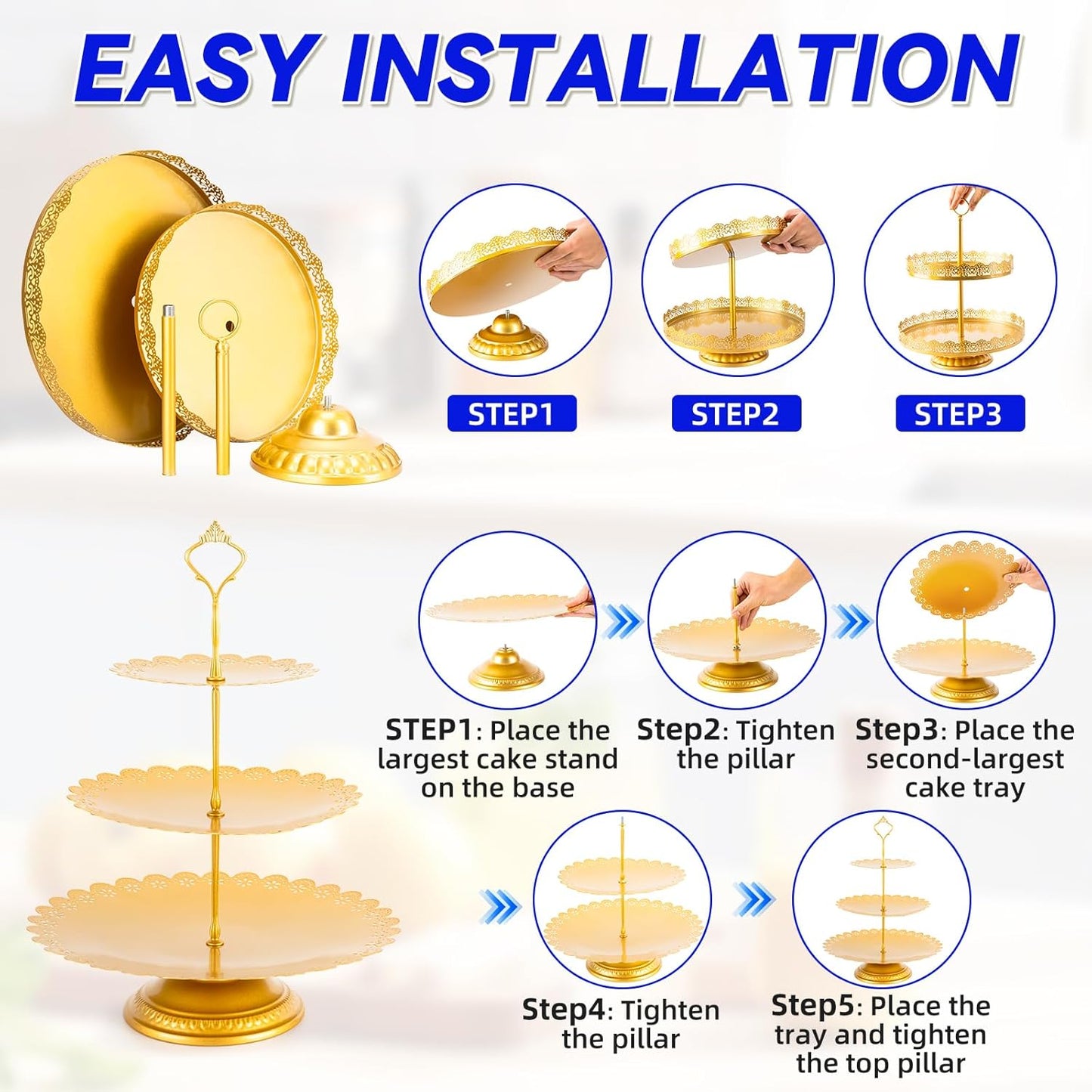 Skiennix 13 PCS Metal Cake Stand Set - Elegant Dessert Display for Weddings & Parties | Easy Assembly