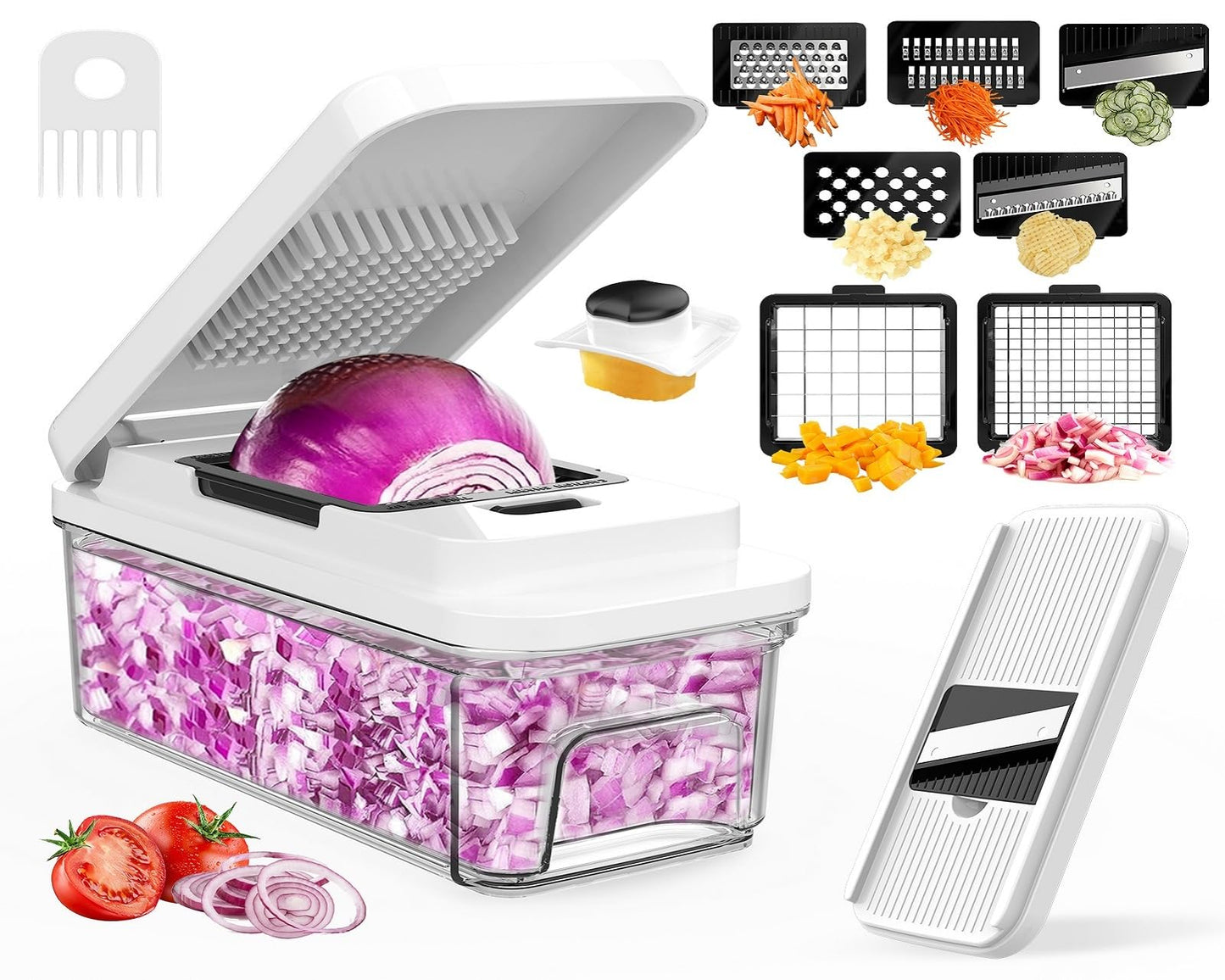Vegetable Chopper with Container, Onion Chopper Dicer Cutter Slicer, 10-in-1 Food Chopper with 7 Blades, Veggie Cutter Slicer for Fast Salad Potato Carrot Garlic Meal Prep Kitchen Gadget