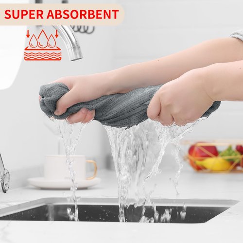 Homaxy 100% Cotton Waffle Weave Kitchen Dish Towels, Ultra Soft Absorbent Quick Drying Cleaning Towel, 13 x 28 Inches, 8-Pack, Grey