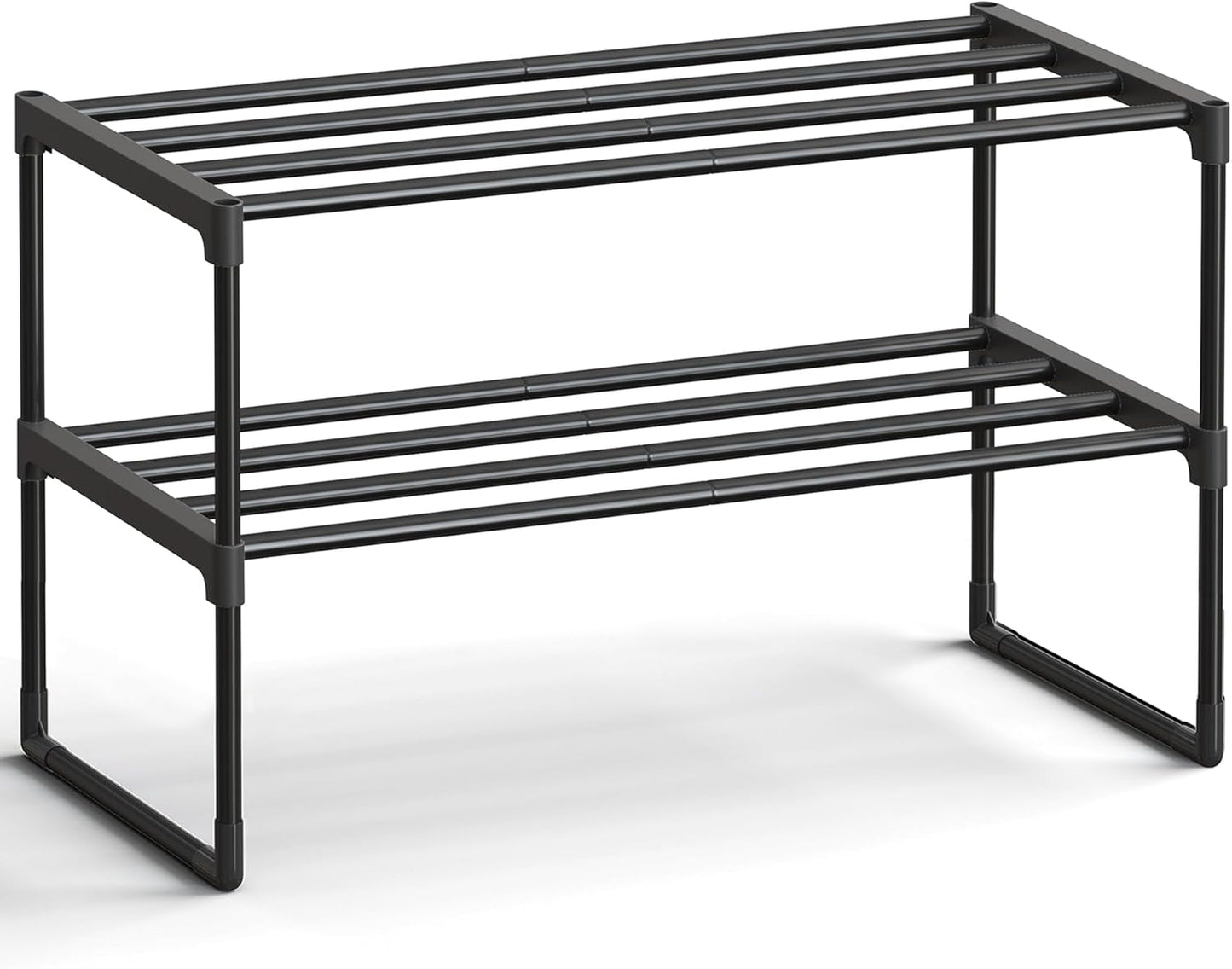 SONGMICS 2-Tier Shoe Rack - Stackable Metal Organizer for 6-9 Pairs | Entryway Storage, Black 11.8 x 26.8 x 14.6 Inches