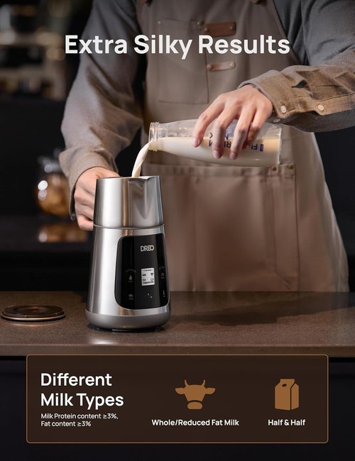 DREO Electric Milk Frother - All-in-One Foam Maker for Coffee & Latte Art | 15oz Capacity, Easy to Clean