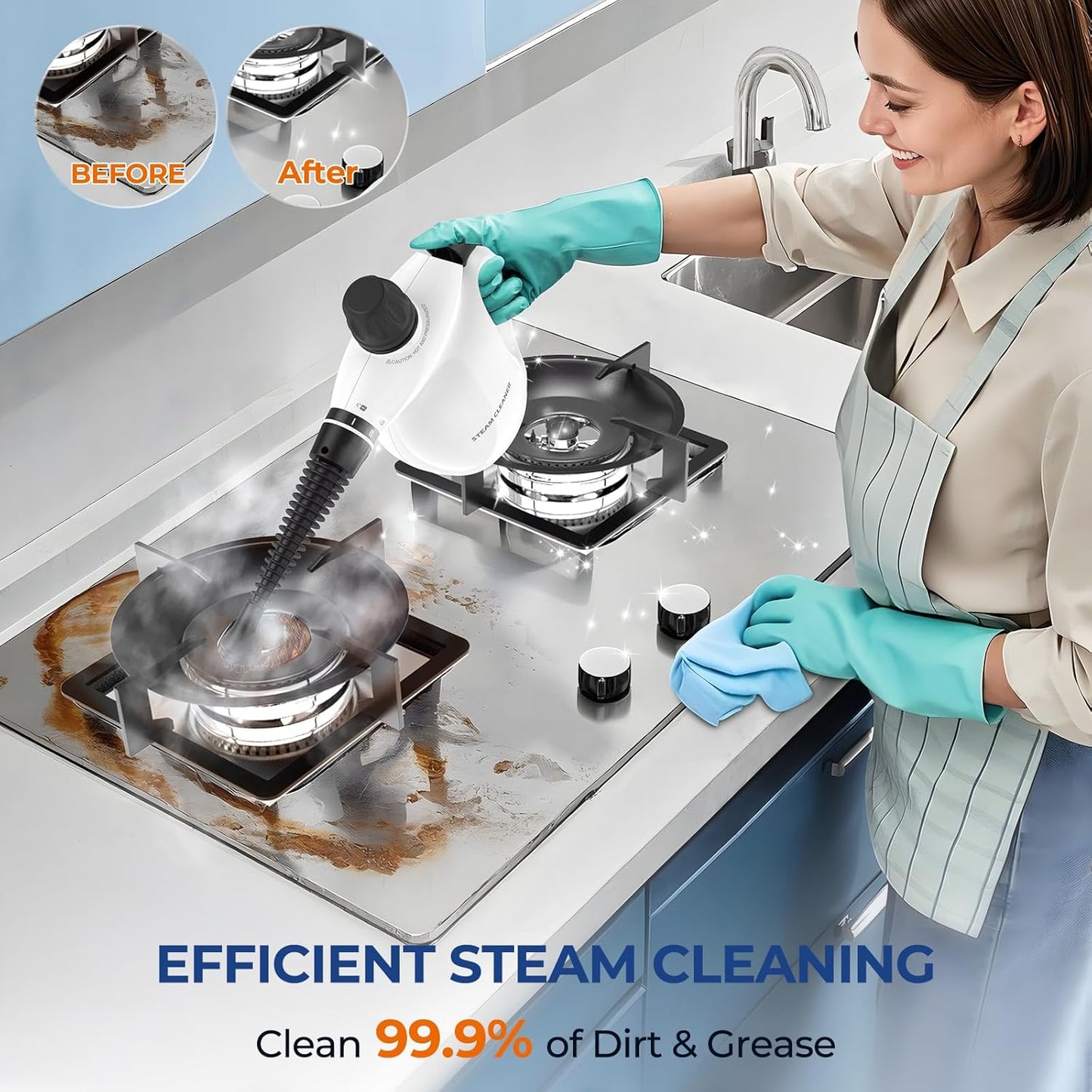 Skiennix Steam Cleaner - Pressurized Handheld Multi-Purpose Deep Cleaning Steamer | 13-Piece Set, Portable for Home & Car