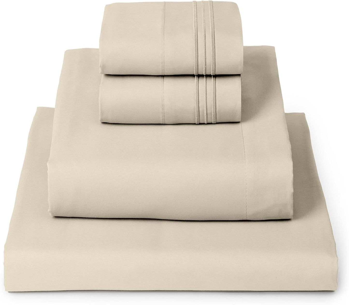 Mellanni Full Sheets Set - 4 PC Hotel Luxury Bedding | Extra Soft, Cooling, Wrinkle-Resistant (Beige)
