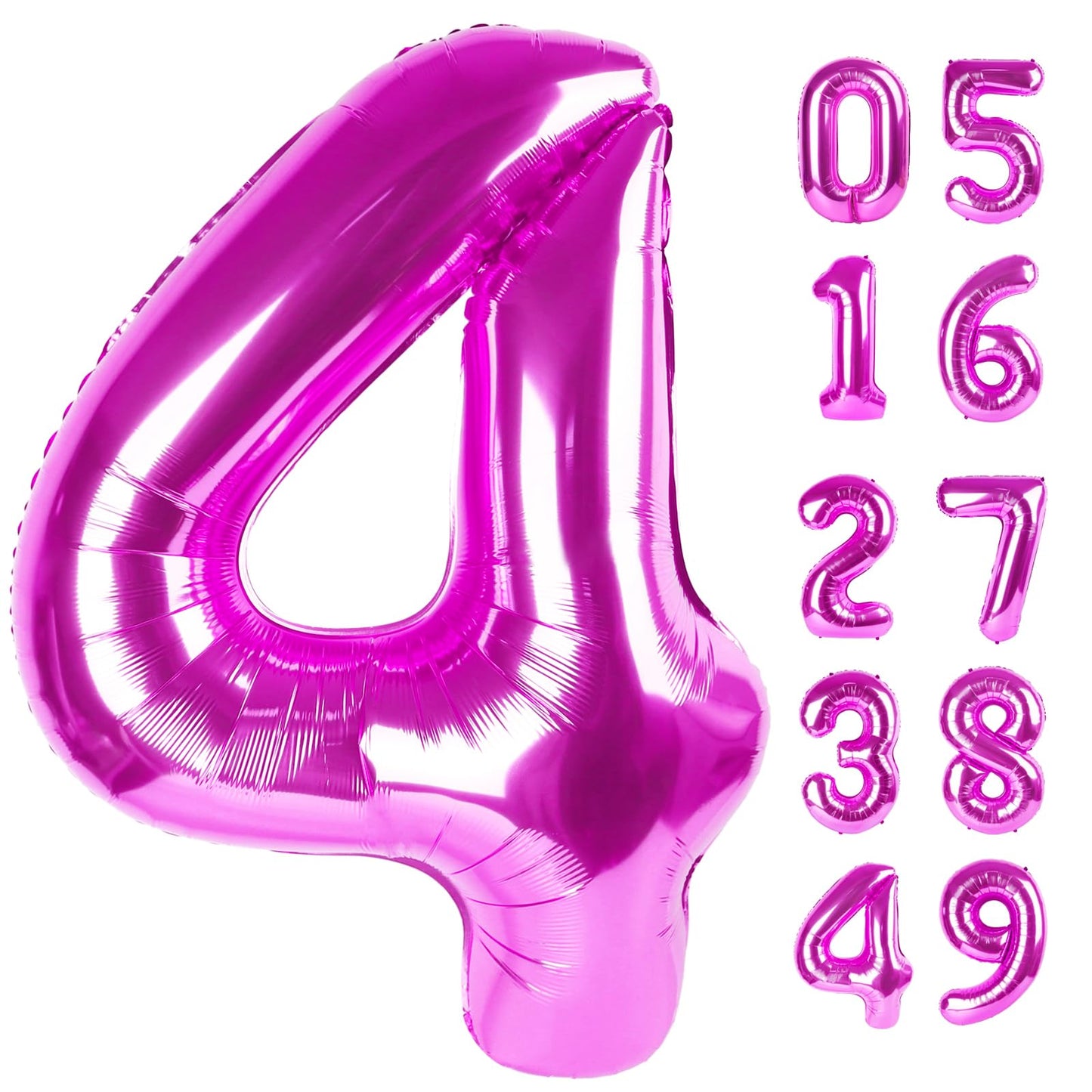 Rosy Purple 4 Balloon, Number Balloons 40 Inch, 4th Birthday Decorations for Girls Four Large Numbers for Party Decor, Number 4 Balloon