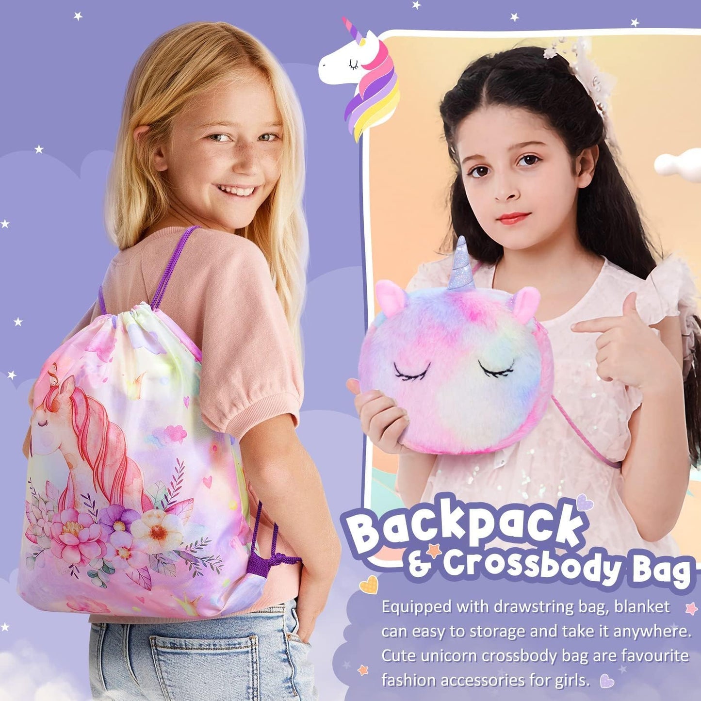 Tiblue Unicorn Toys for Girls Ages 4-6, Kids Girl Valentine Gift Tween Girl Gift Trendy Stuff Birthday Gifts for 4 5 6 7 8 9 10 11 12 Year Old Toddler Teen Girl with Glow in The Dark Blanket Cup Purse