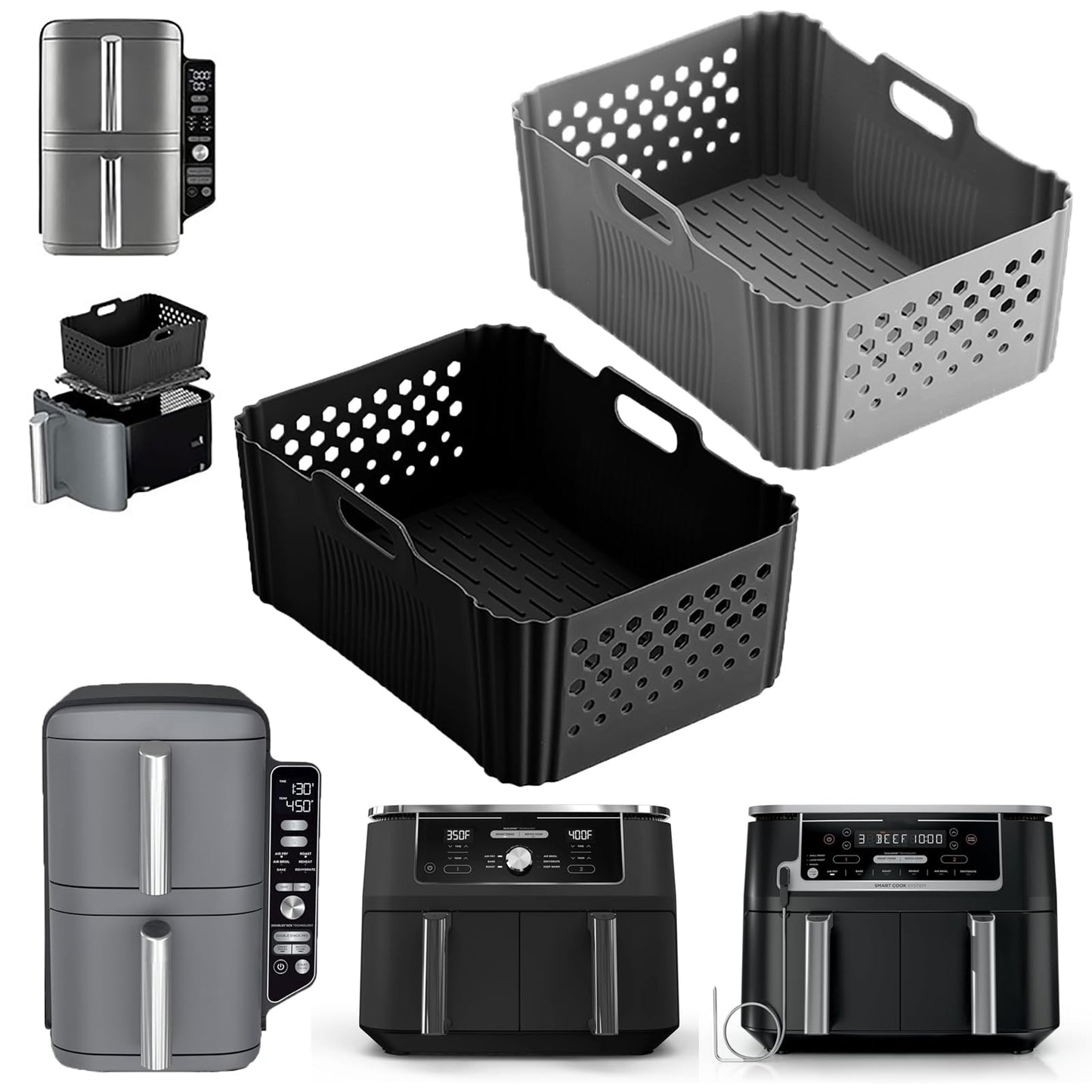 Silicone Air Fryer Liners for Ninja 10QT DoubleStack XL 2-Basket SL401 SL400 SL451 Airfryer,2PCS Reusable Rectangle Perforated Silicone Liners for Ninja DZ302 DZ401 DZ550 Dual Air Fryer Accessories