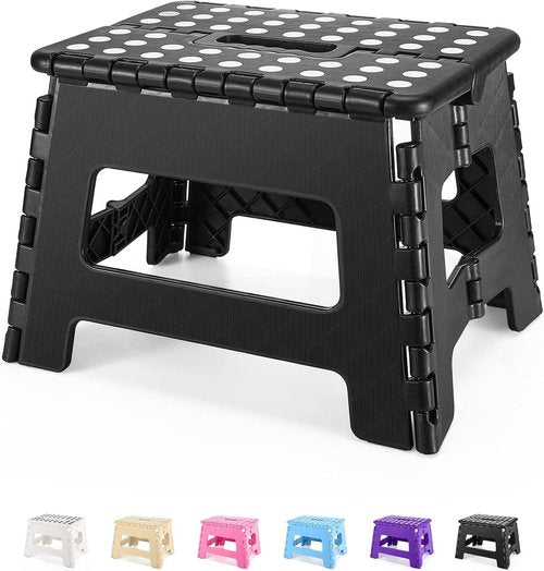 Dyforce 9 Inch Folding Step Stool - Lightweight & Collapsible for Kids & Adults | 300 lb Capacity (Black)