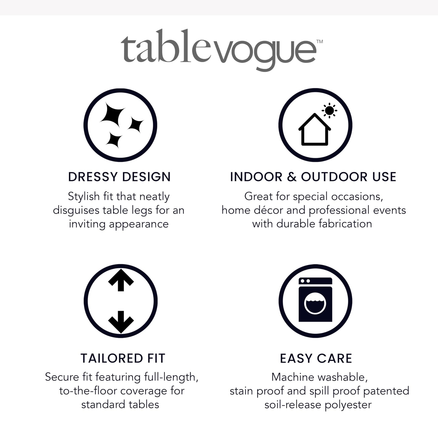 Tablevogue Machine Washable Polyester Solid Fitted Stain Resistant Table Cover Rectangular 96-inch Tablecloths for Events Wedding Special Occasions Table Cloth 8-Foot, White