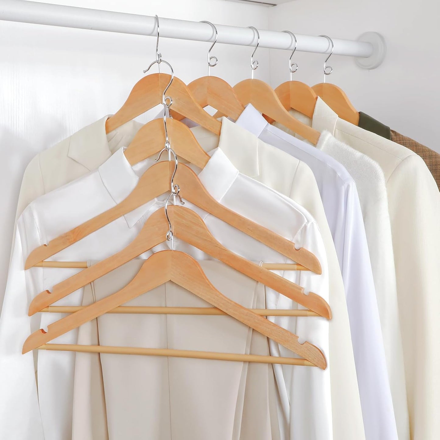 TOPIA HANGER Wooden Hangers - 30 Pack Space-Saving Design with 360° Swivel Hook & Non-Slip Bar