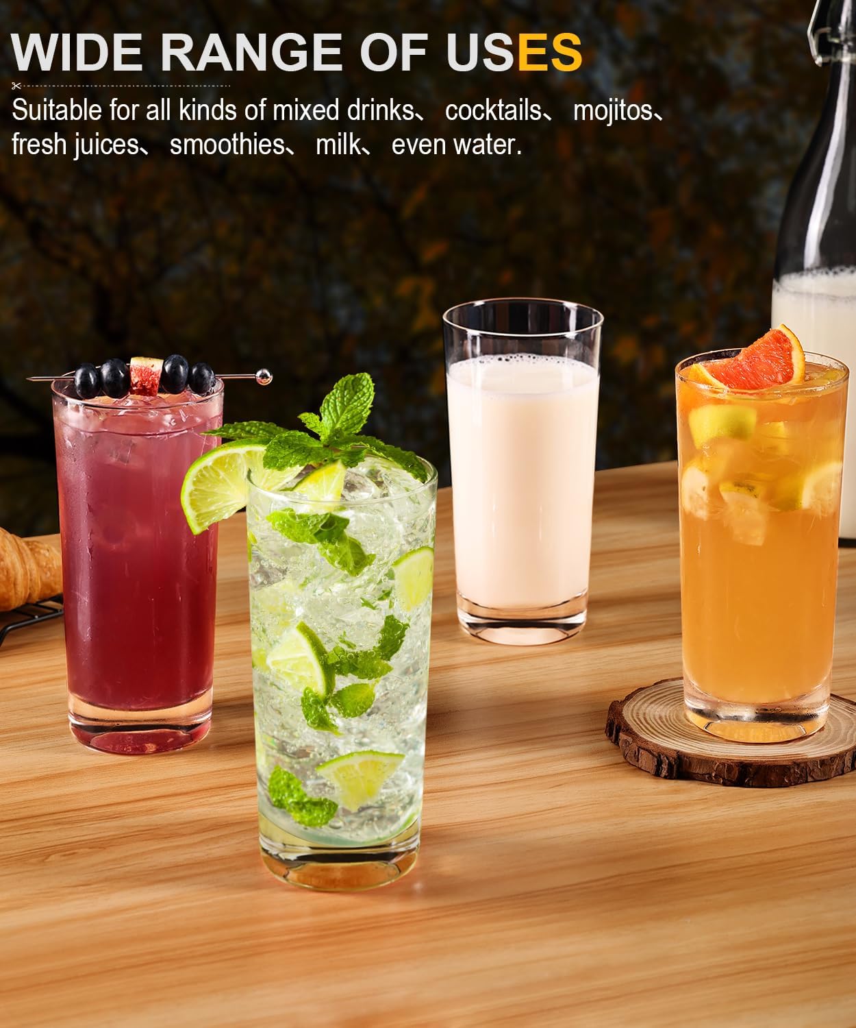 LUNA & MANTHA Highball Glasses Set of 4 - 16 oz Lead-Free Crystal | Wide Mouth Design for Cocktails