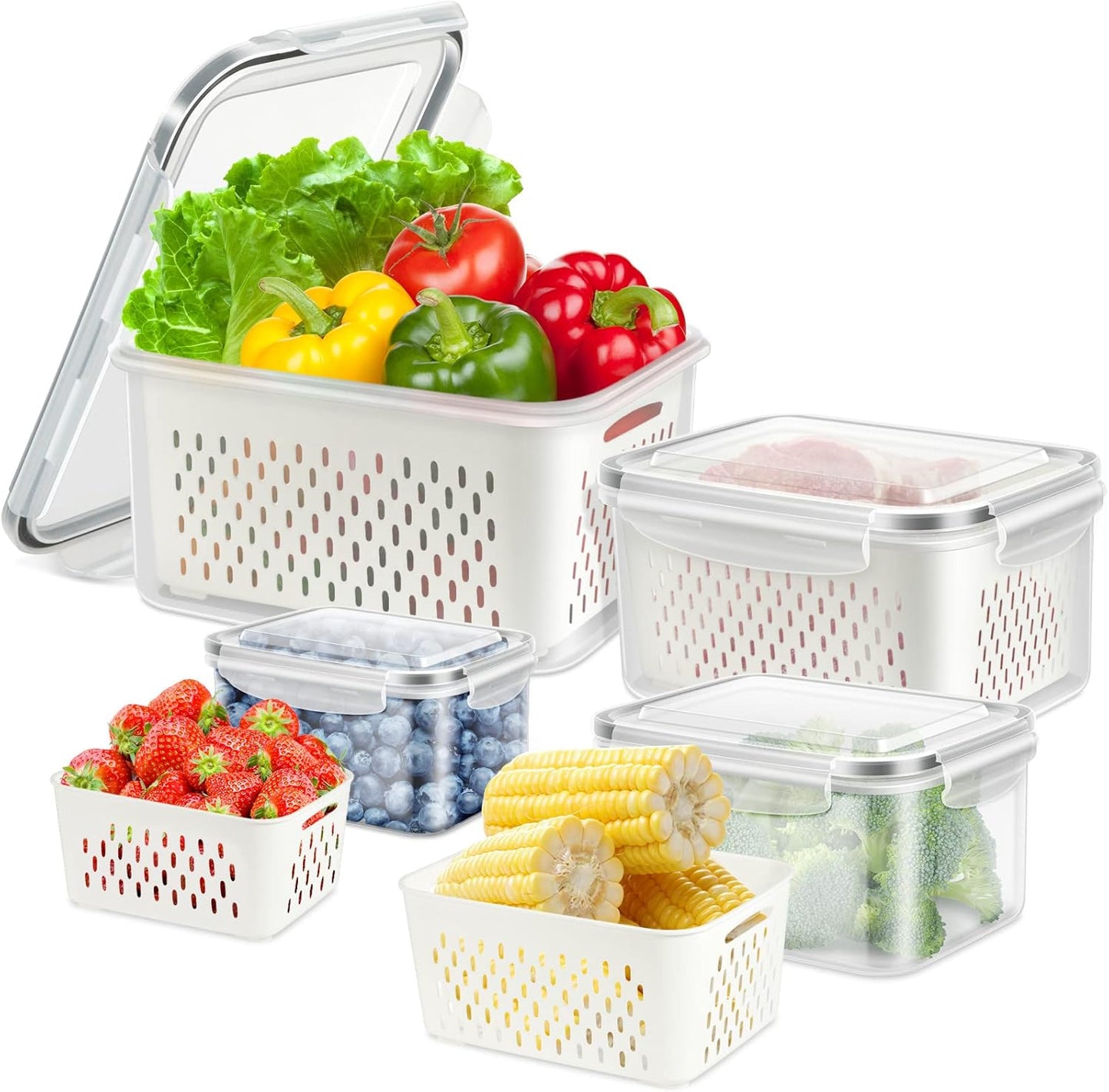 Skiennix 8-Piece Fruit Storage Containers - BPA-Free Plastic with Removable Colander for Fridge
