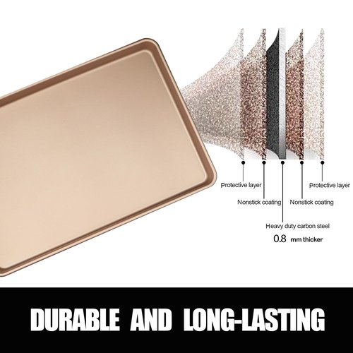 Amcorla Large Sheet Pans Cookie Sheet Set,Baking Sheets for Oven Nonstick,Cookie Tray Baking Pan Set,11x16inch,2-Piece,Gold