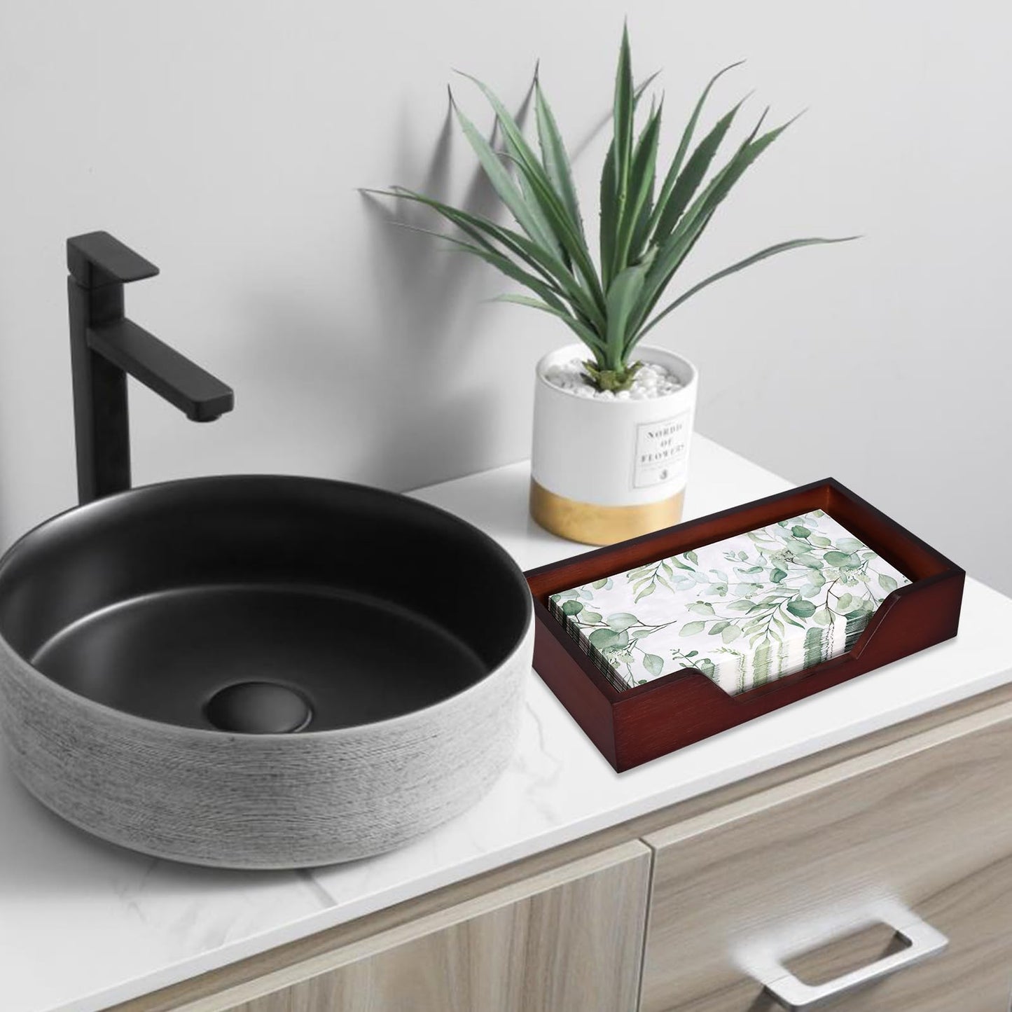 Gtencemen Bamboo Napkin Holder for Kitchen Table Bathroom Paper Towel Holder Farmhouse Flat Napkin Holders Brown Guest Towel Holder Hand Towel Tray Rectangle Napkin Holder