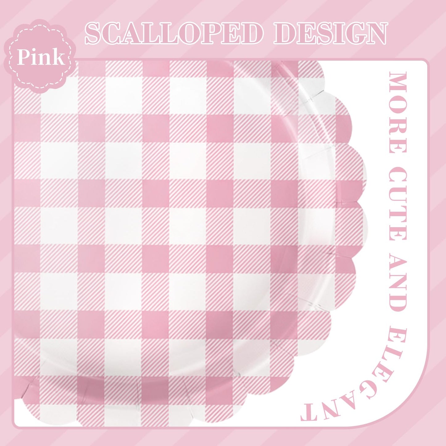175 PCS Pink Gingham Party Supplies Includes Pink Gingham Paper Plates, Cups, Napkins, Cutlery for Baby & Bridal Shower, Wedding, Birthday Party, Outdoor Picnic, Serves 25