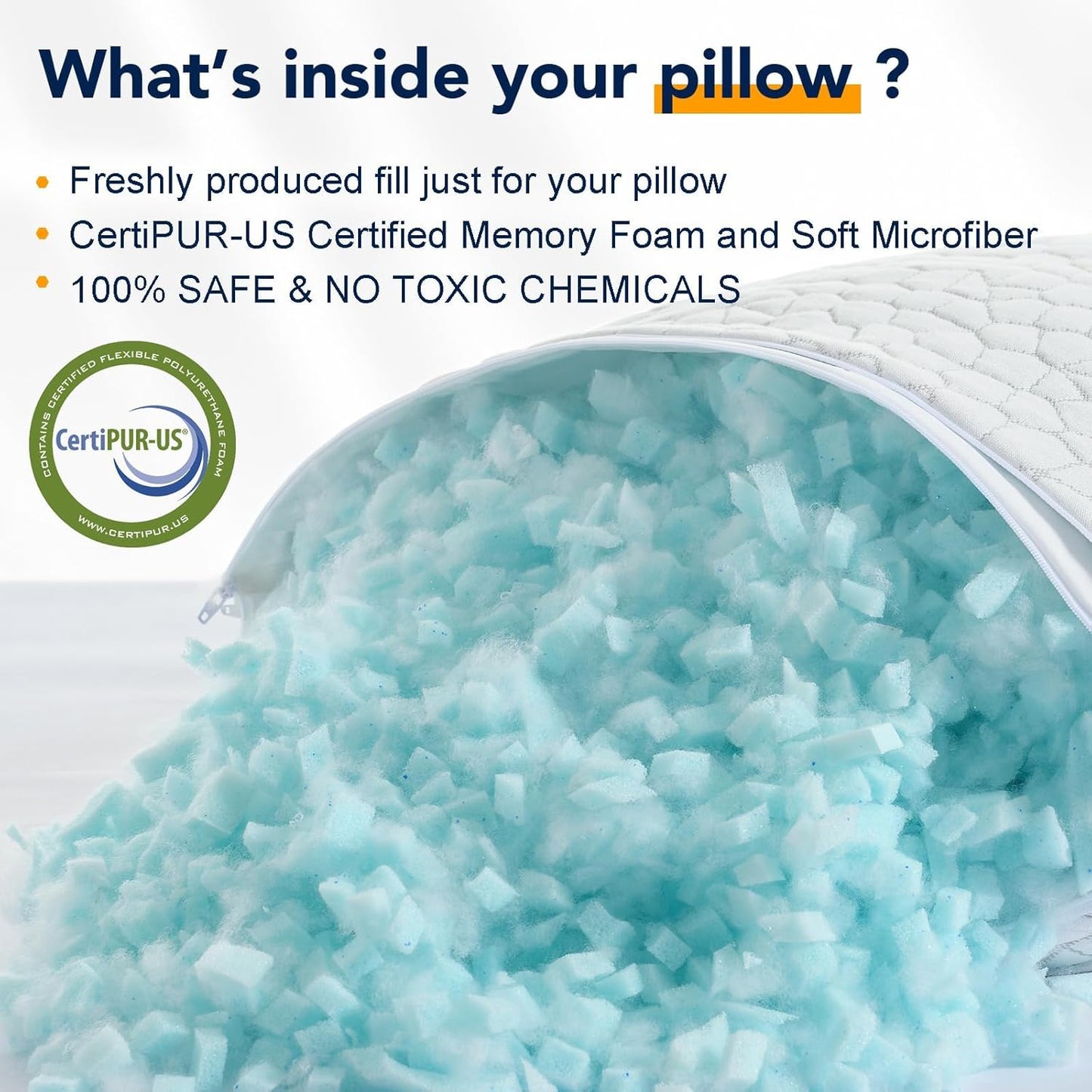 QUTOOL Cooling Pillow - CertiPUR-US Shredded Memory Foam Set of 2 | Adjustable Firmness for All Sleep Positions
