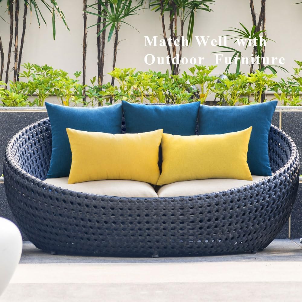 MIULEE Decorative Outdoor Throw Pillow Covers - Waterproof Faux Linen Cushion Cases | 18x18 Inch Blue, Set of 2