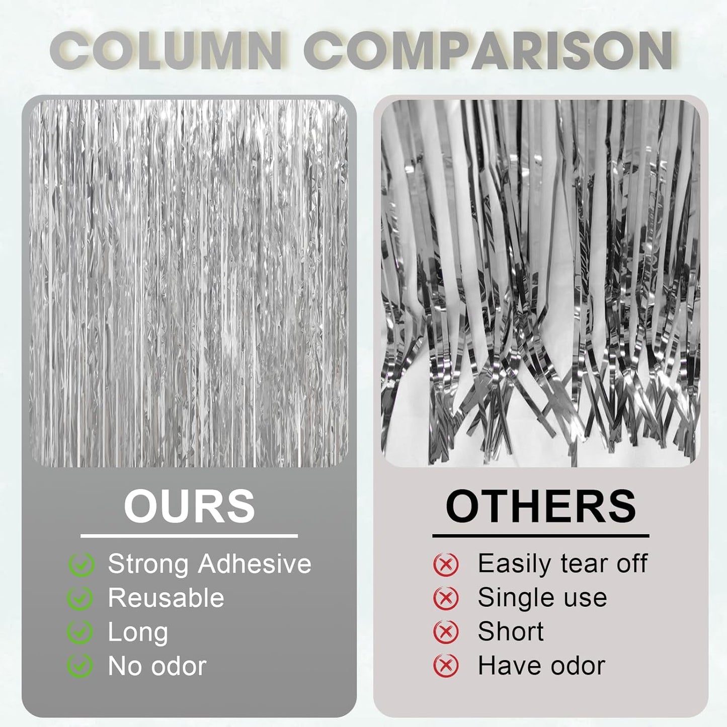 Voircoloria Foil Fringe Backdrop Curtains - 3.3 x 6.6 Ft Tinsel Streamers for Parties & Events | Silver