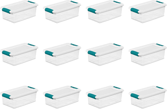 Sterilite 6 Qt Latching Storage Box - Stackable Plastic Bin for Shoe Organization | Clear with White Lid, 12-Pack