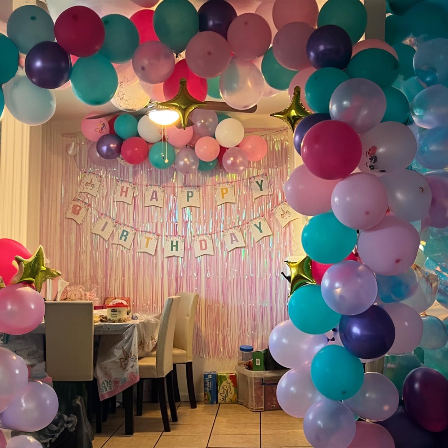 HILAVO Pink and Purple Balloons, 60PCS 12Inch Purple Pink Teal Blue Balloons and Gold Birthday Balloon for Girls Princess Birthday Mermaid Baby Shower Party Decorations