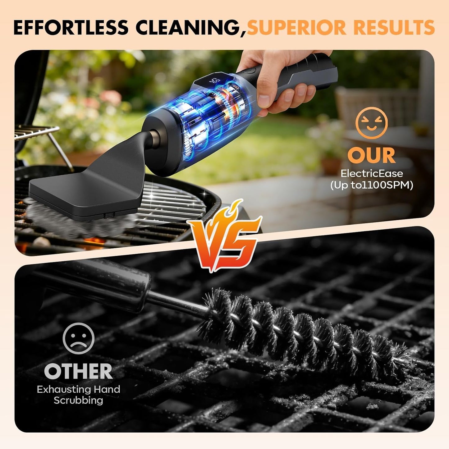 Skiennix Electric Grill Brush - Cordless Bristle-Free BBQ Cleaner with 3 Heads | 240 Mins Runtime (Gray)