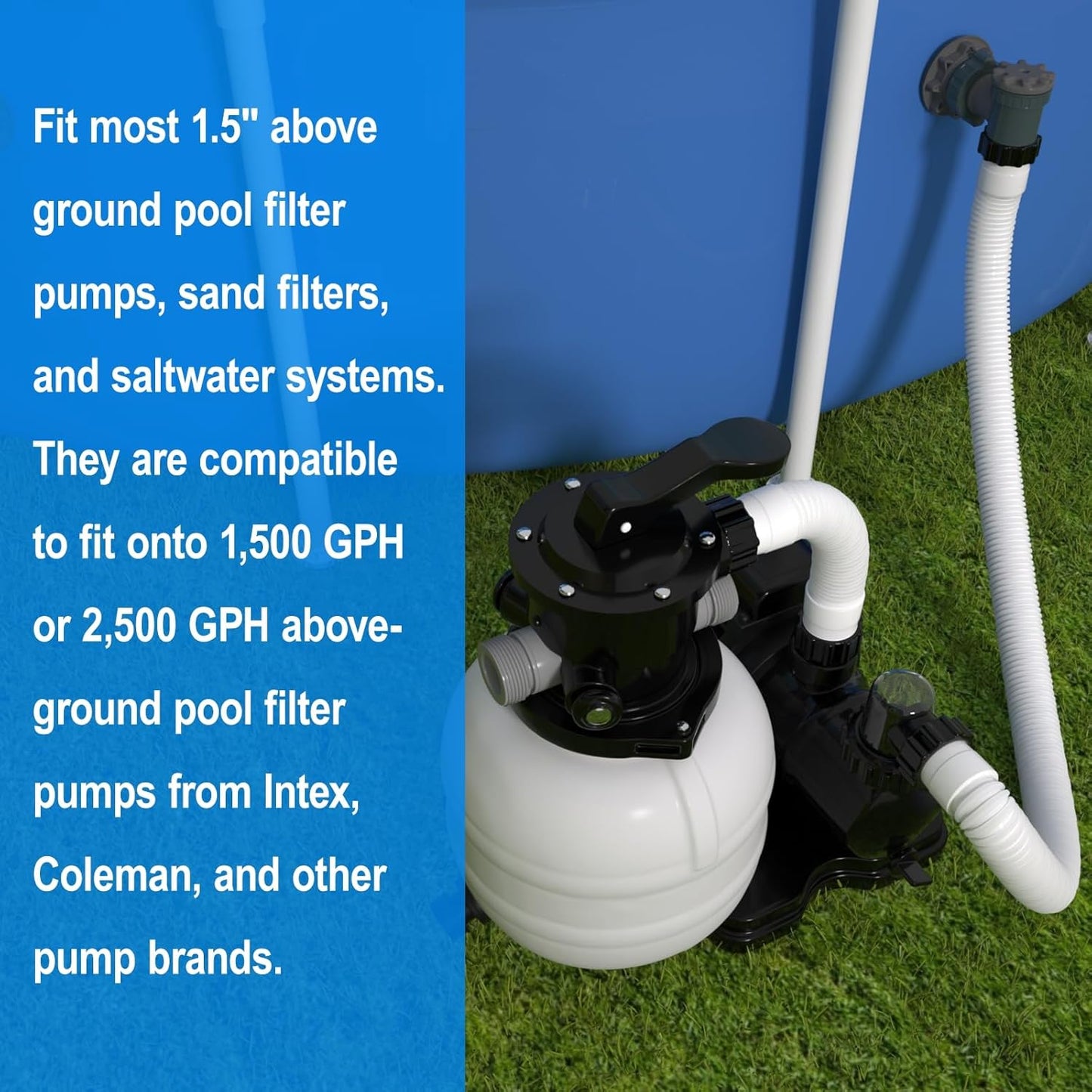 Skiennix Pool Hose Replacement - 1.5" x 40" for Above Ground Pools | Pack of 2, White, Compatible with Filters