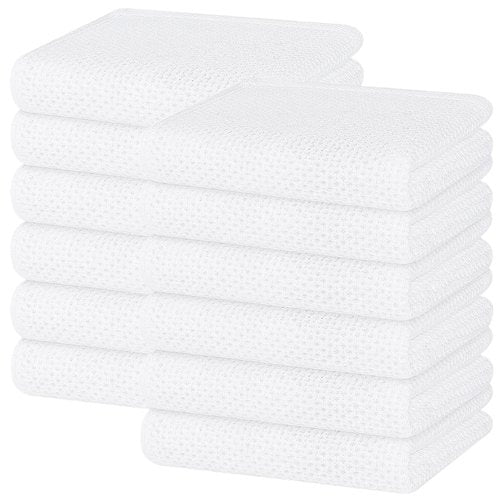 Homaxy 100% Cotton Waffle Weave Kitchen Dish Towels, Ultra Soft Absorbent Quick Drying Cleaning Towel, 13 x 28 Inches, 12-Pack, White