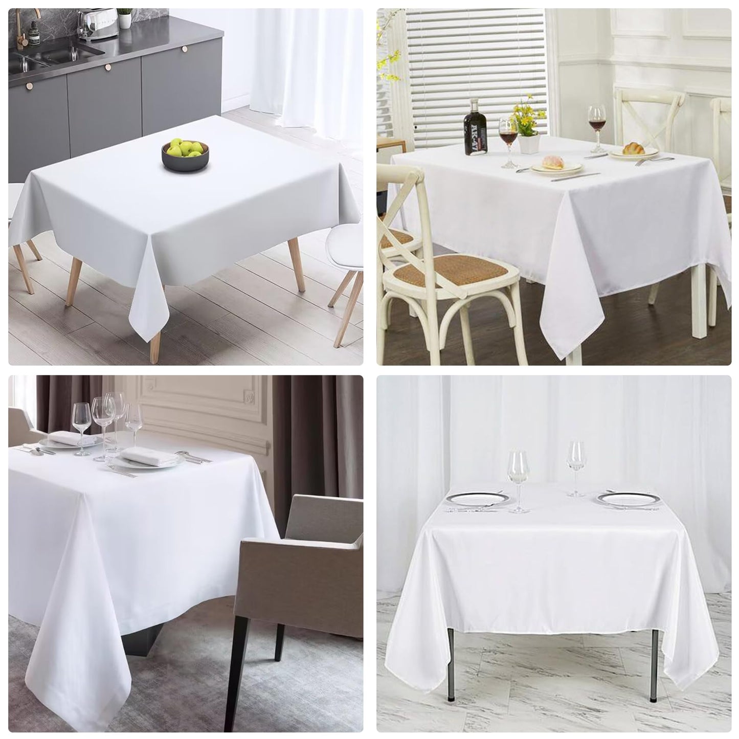 JALANCY 4 Pack Square Table Cloth 70x70 Inch White Tablecloth Machine Washable Fabric Polyester Table Cover for Dining, Buffet Parties, Picnic, Events, Weddings and Restaurants（White）