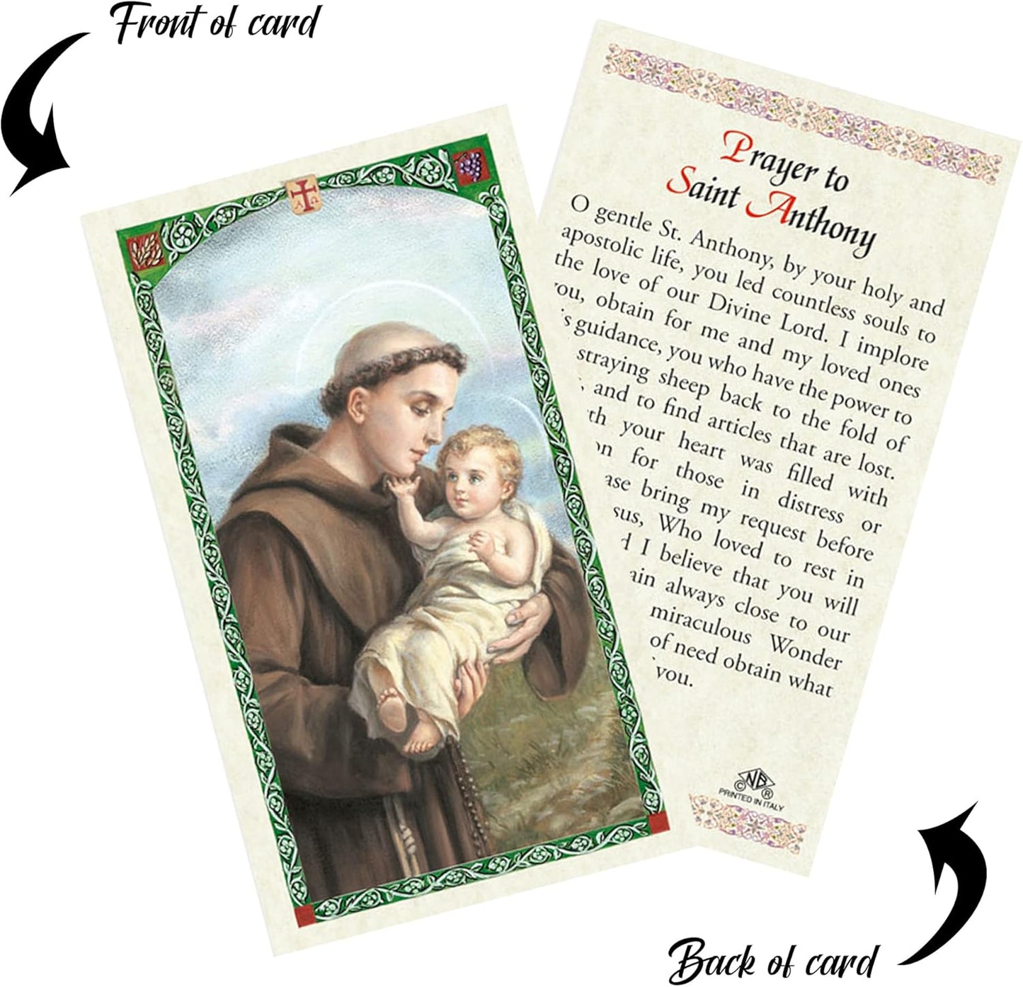 Saint Anthony Mini Statue - 2 Inch Metal Figurine with Laminated Prayer Card & Magnetic Base | Perfect for Car Dash