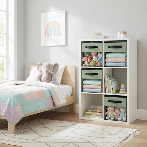 DECOMOMO Storage Bins - Fabric Cube Storage Bins with Window for Shelves | 11" | 6-Pack, Green