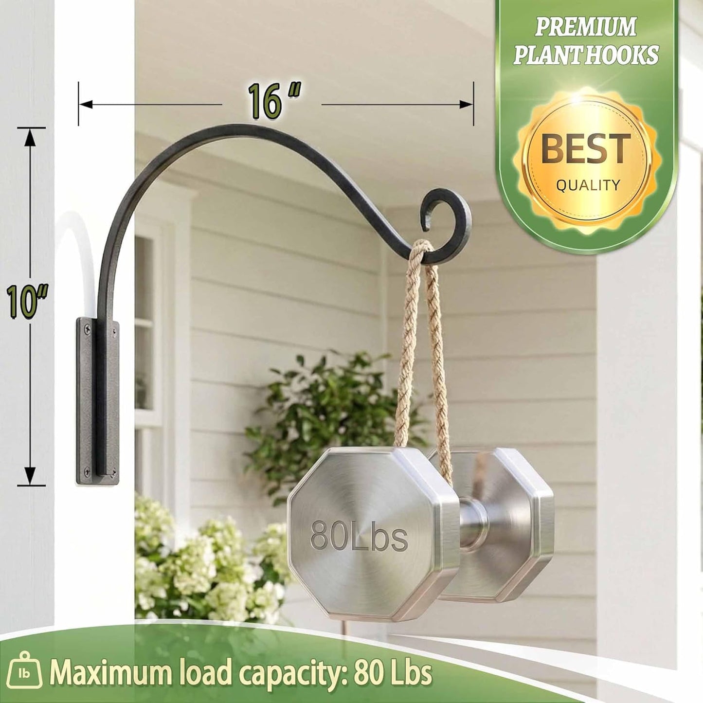 Lifyzoon Heavy Duty Plant Hanger Bracket - 16 Inch Metal Wall Hooks | 80lbs Capacity for Indoor/Outdoor Use