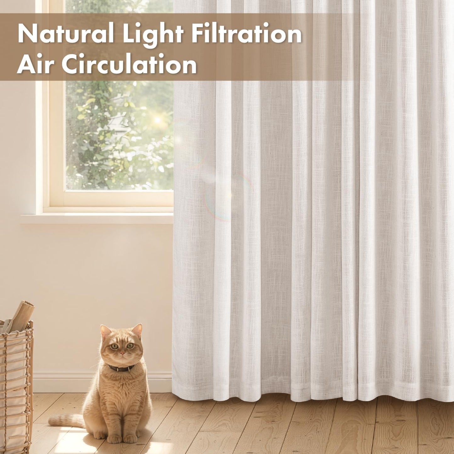 MIULEE Thick Linen Curtains - 96-Inch Semi-Sheer Drapes for Living Room | Ivory, Set of 2 Panels