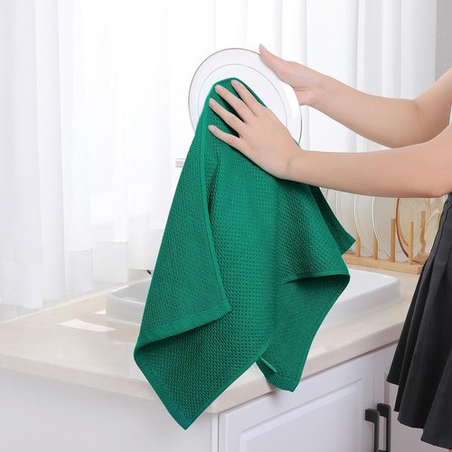 Homaxy 100% Cotton Waffle Weave Dish Towels - Ultra Soft & Absorbent | Quick Drying, 13 x 28 Inches, 6-Pack, Dark Green