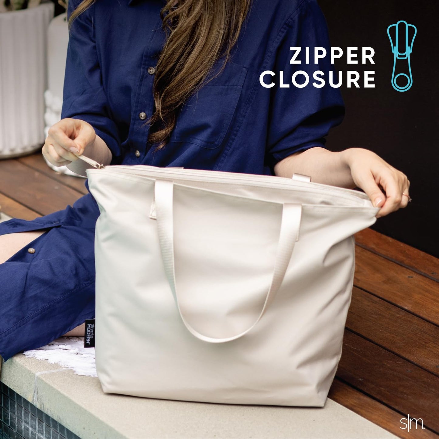 Simple Modern Tote Bag for Women | Medium Water-Resistant Laptop Purse with Compartments and Zipper Top | Shoulder Bag with Pockets for Work, Travel & School | Almond Birch