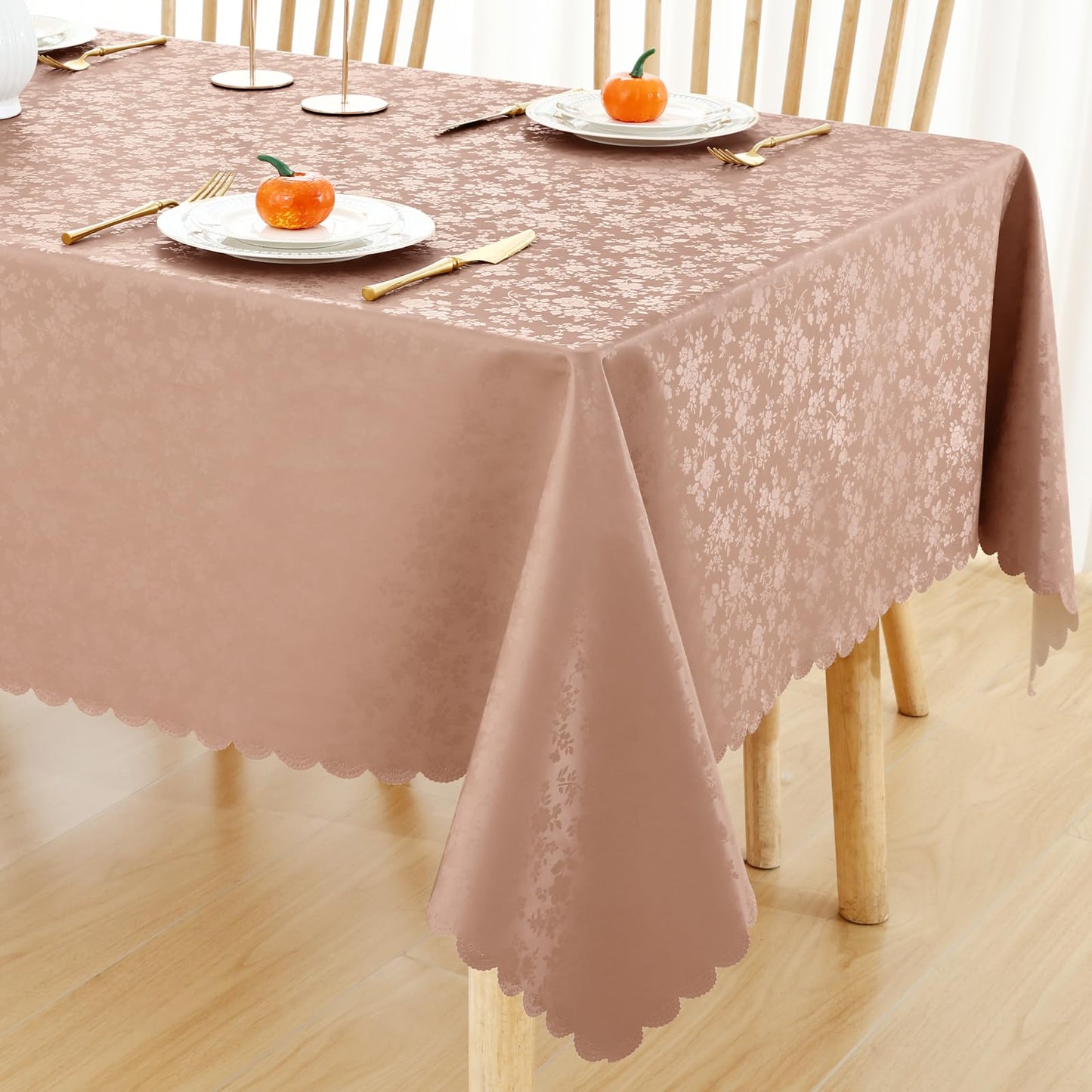 Smiry Square Table Cloth, Waterproof Heavy Duty Vinyl Tablecloths, Wipeable Washable Table Cover for Kitchen and Dining Room (Tan, 54" X 54")
