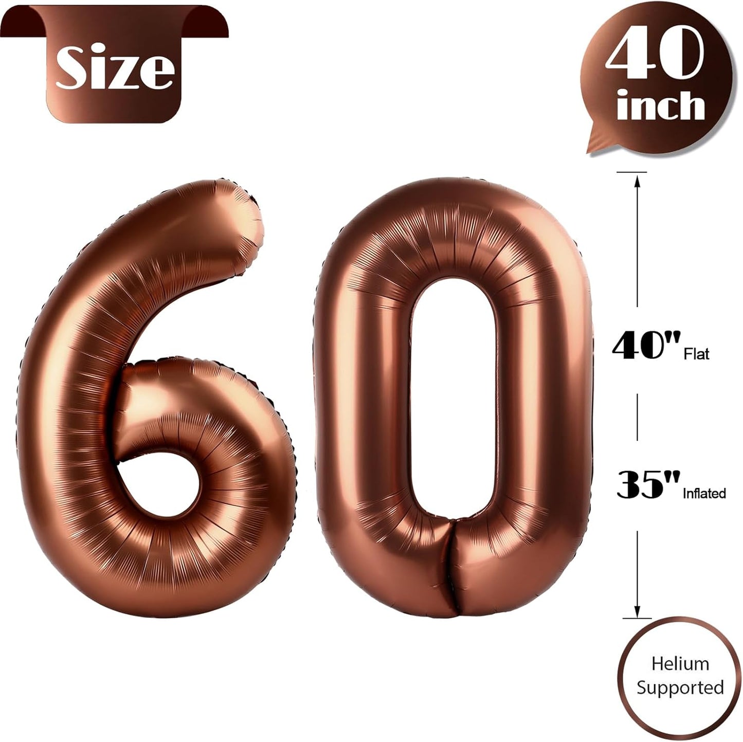 Number 60 Balloon by [Brand Name] - 40-Inch Dark Brown Birthday Decoration for 60th Celebration