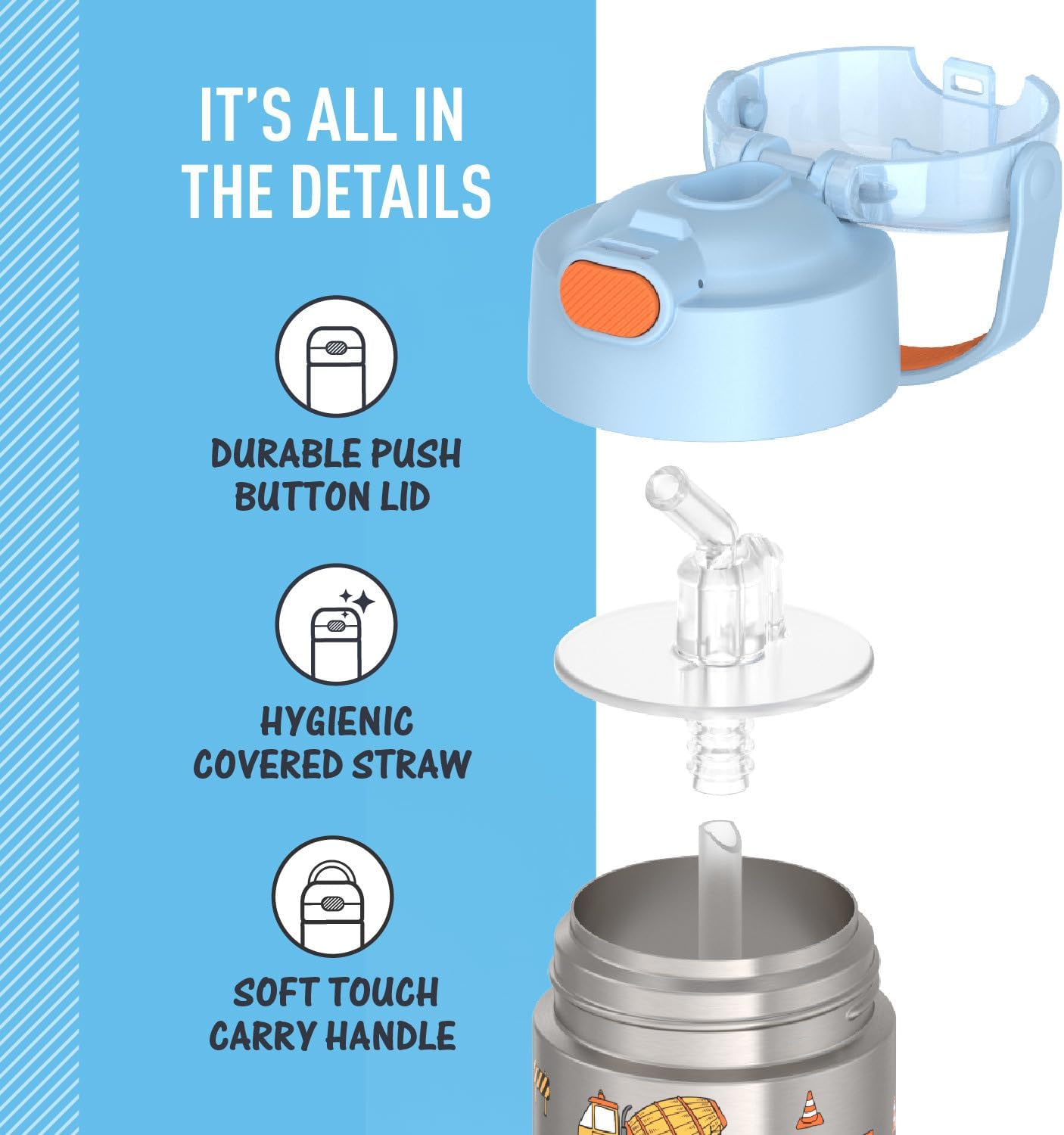 THERMOS FUNTAINER Water Bottle - 12 Ounce Kids Stainless Steel Vacuum Insulated with Straw
