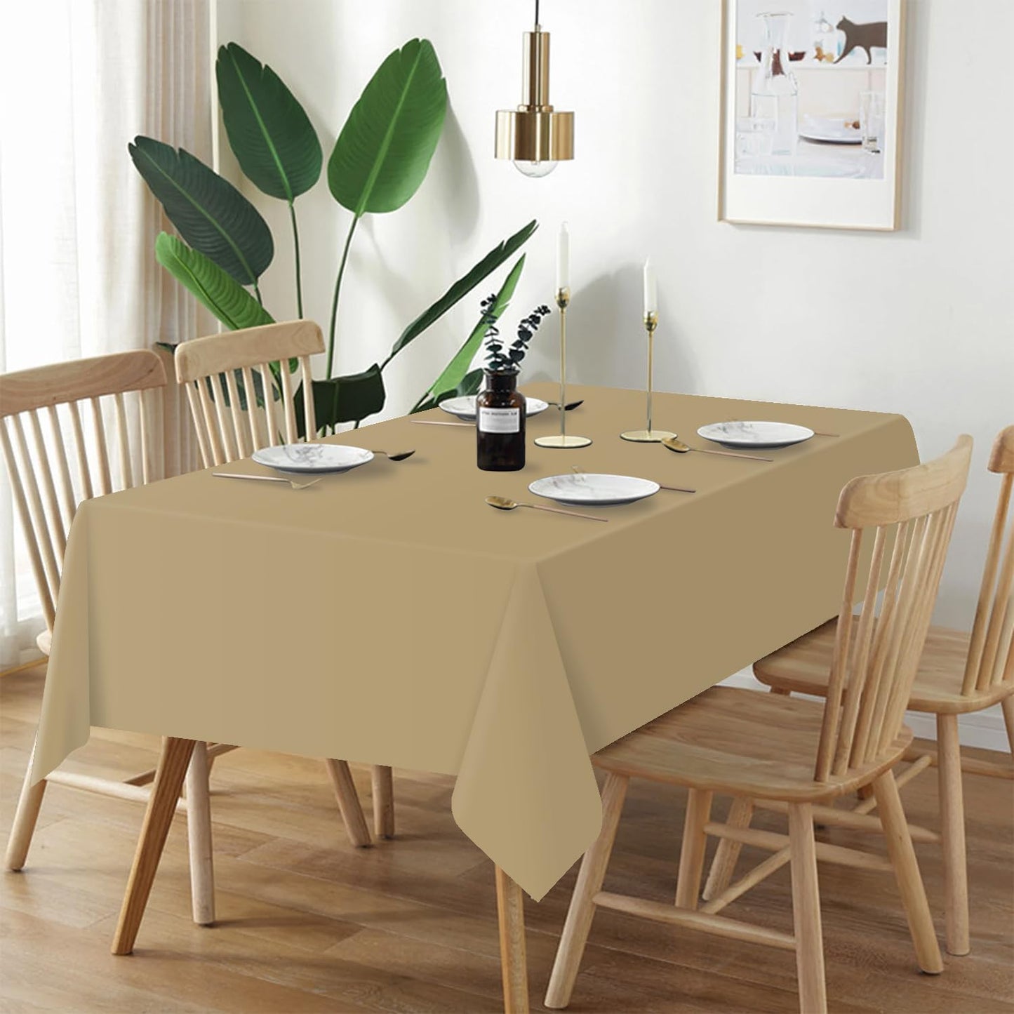 QIKSION Gold Plastic Table Cloth Disposable 6 Pack, 54 x 108 Inch Tablecloths for Graduation, Thanksgiving, Christmas Decorations, Rectangle Table Cover