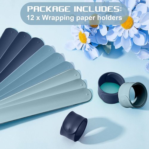 Charniol Wrapping Paper Roll Holder - 12-Piece Silicone Covered Metal Strips | 1 x 9 Inch Stabilizer in Blue