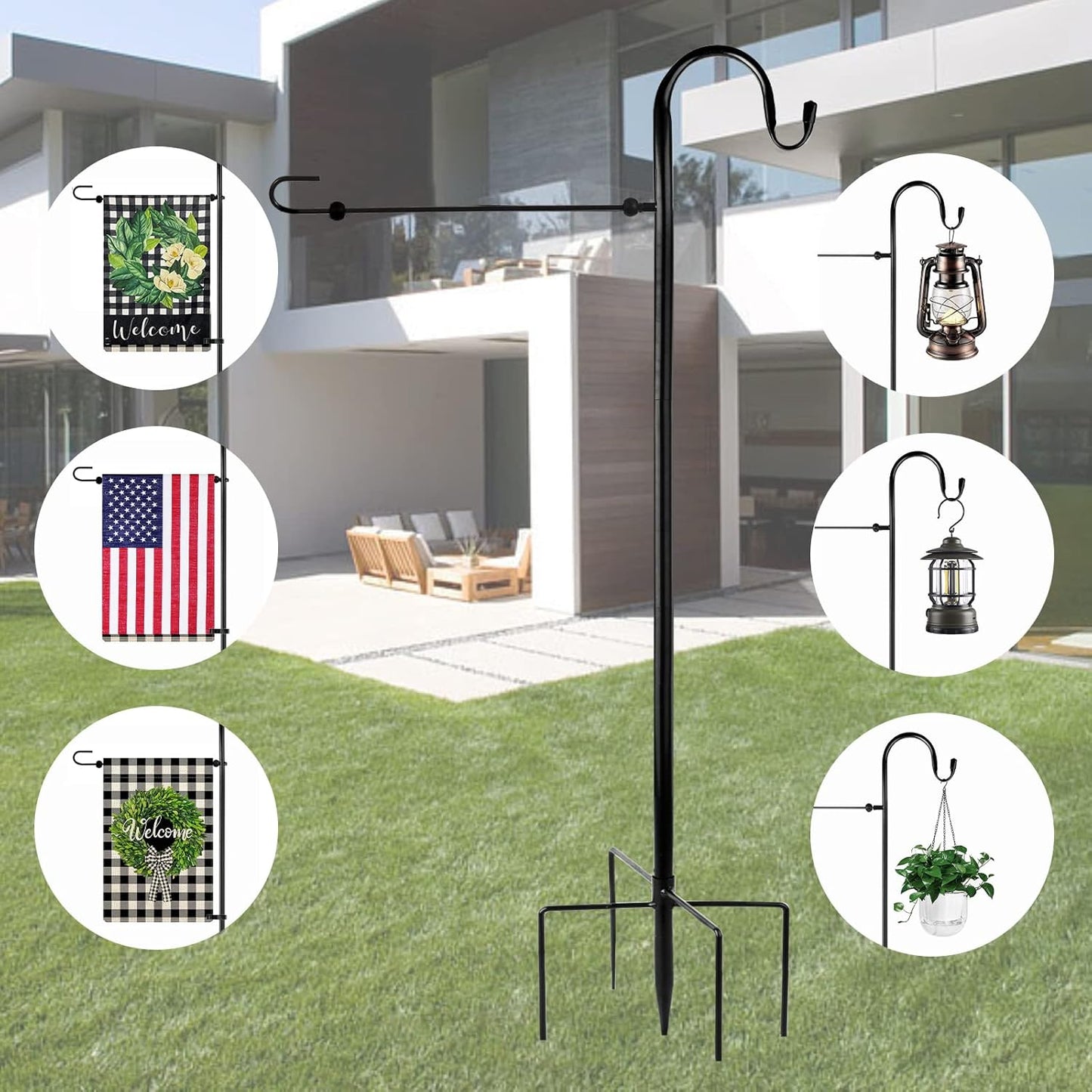 **GFSH Garden Flag Holder Stand - 48 Inch Metal Pole for 12x18 Flags & Solar Lights | Black**