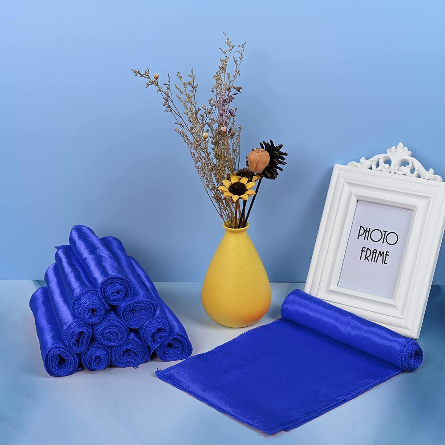 Light Blue Satin Chair Sashes 10-Pack - 7x108 Inch Adjustable Wedding & Party Bows