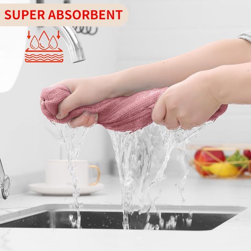 Homaxy 100% Cotton Waffle Weave Dish Towels - Ultra Soft & Absorbent Quick Drying, 13 x 28 Inches, 6-Pack | Dried Rose