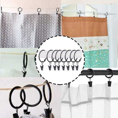 Clip Stainless Steel Openable Circle Hooks Curtain Clips, 30 Pack Hanging Party Lights Hangers Gutter Photo Camping Tents, Art Craft Display, Garden Courtyards Decoration, 1.5 Inch Black
