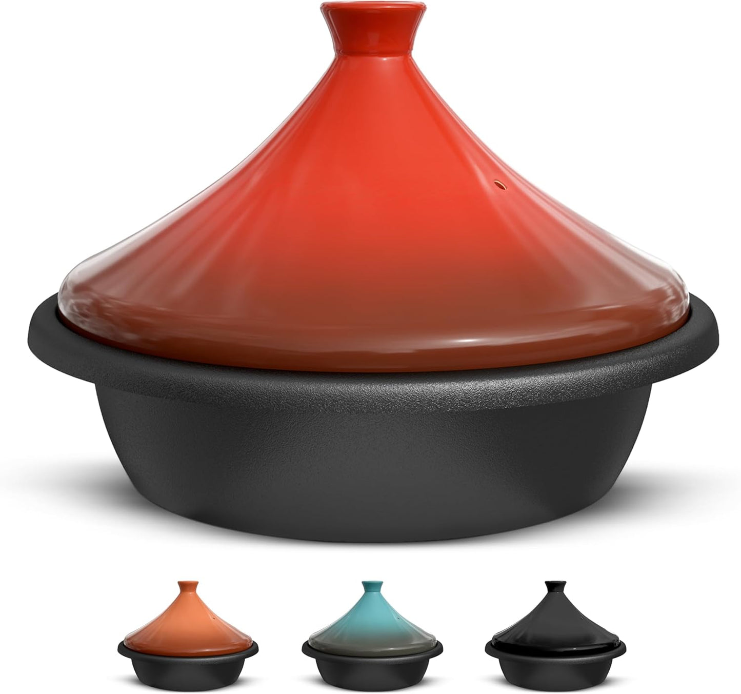 KooK Moroccan Tagine - Enameled Cast Iron Cooking Pot with Ceramic Lid - 3.3 QT in Crimson