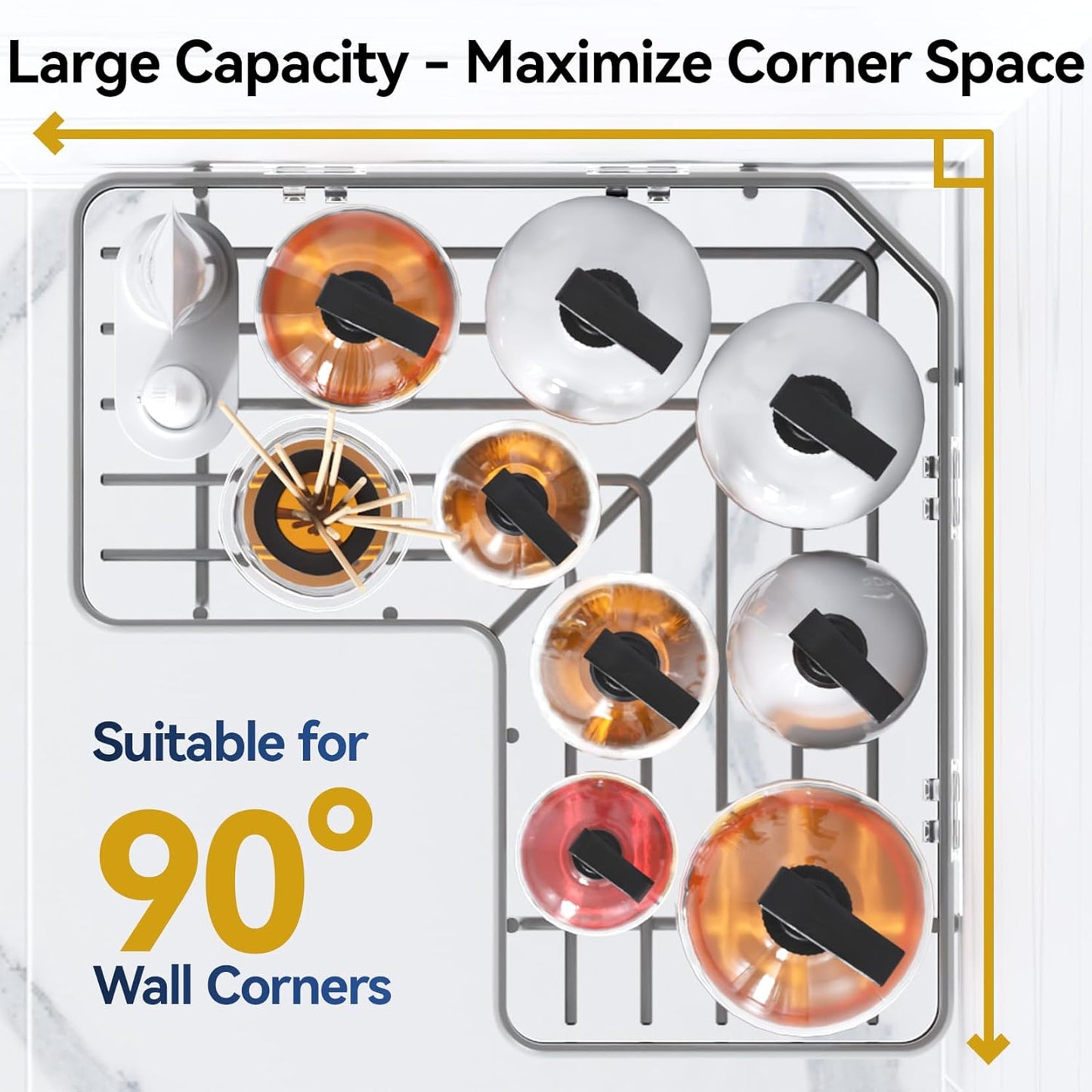 YASONIC Shower Caddy - 3-Pack Rustproof Stainless Steel Corner Shelves with Soap Holder | No Drilling, Grey